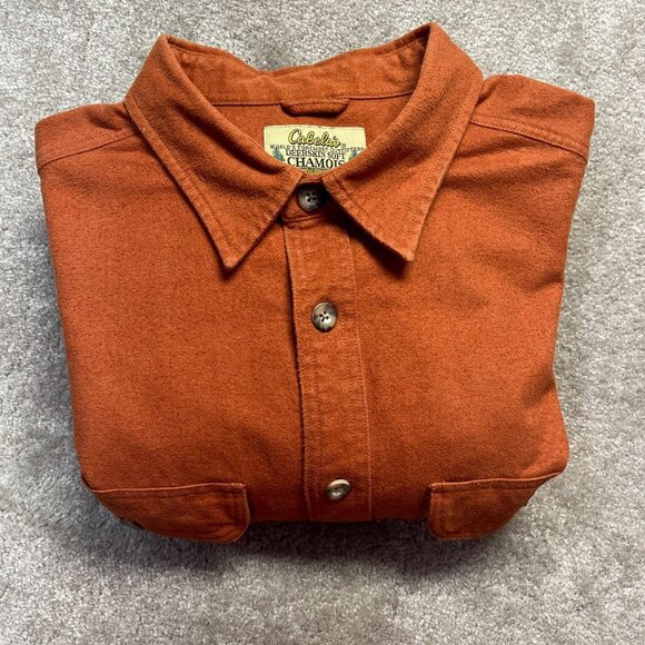 Cabelas Mens  XL Rust Deerskin Soft Chamois Shirt Button & Chest Pockets Outdoor - Picture 8 of 9